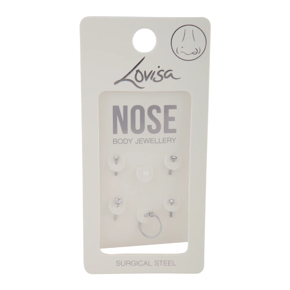 Silver Surgical Steel Mixed Nose Piercing 6-Pack - Image 2