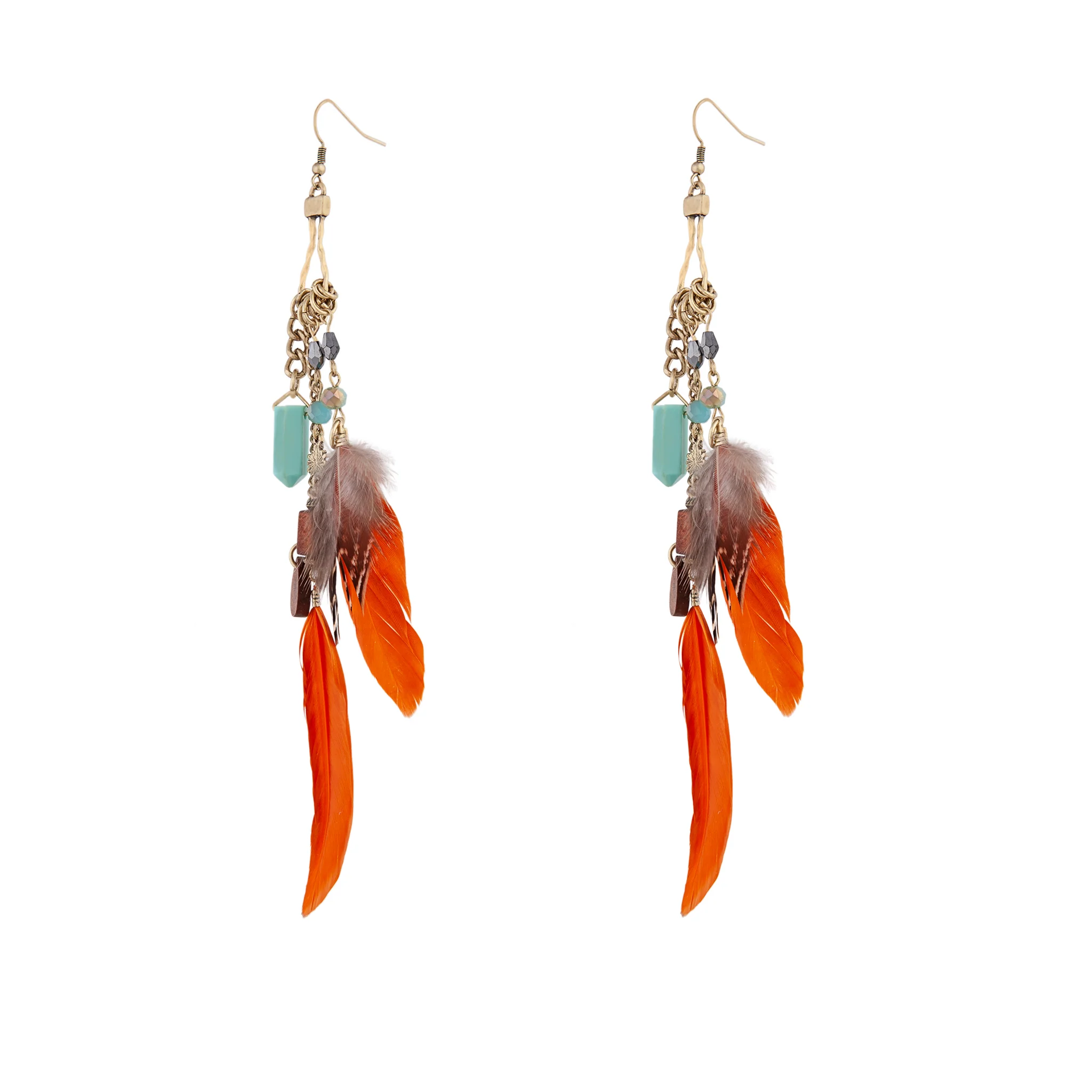 Multicoloured Feather Chain Drop Earrings - Image 2