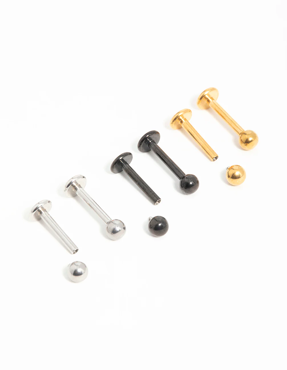 Mixed Finish Surgical Steel Small Ball Flat Back Studs 3-Pack - Image 2