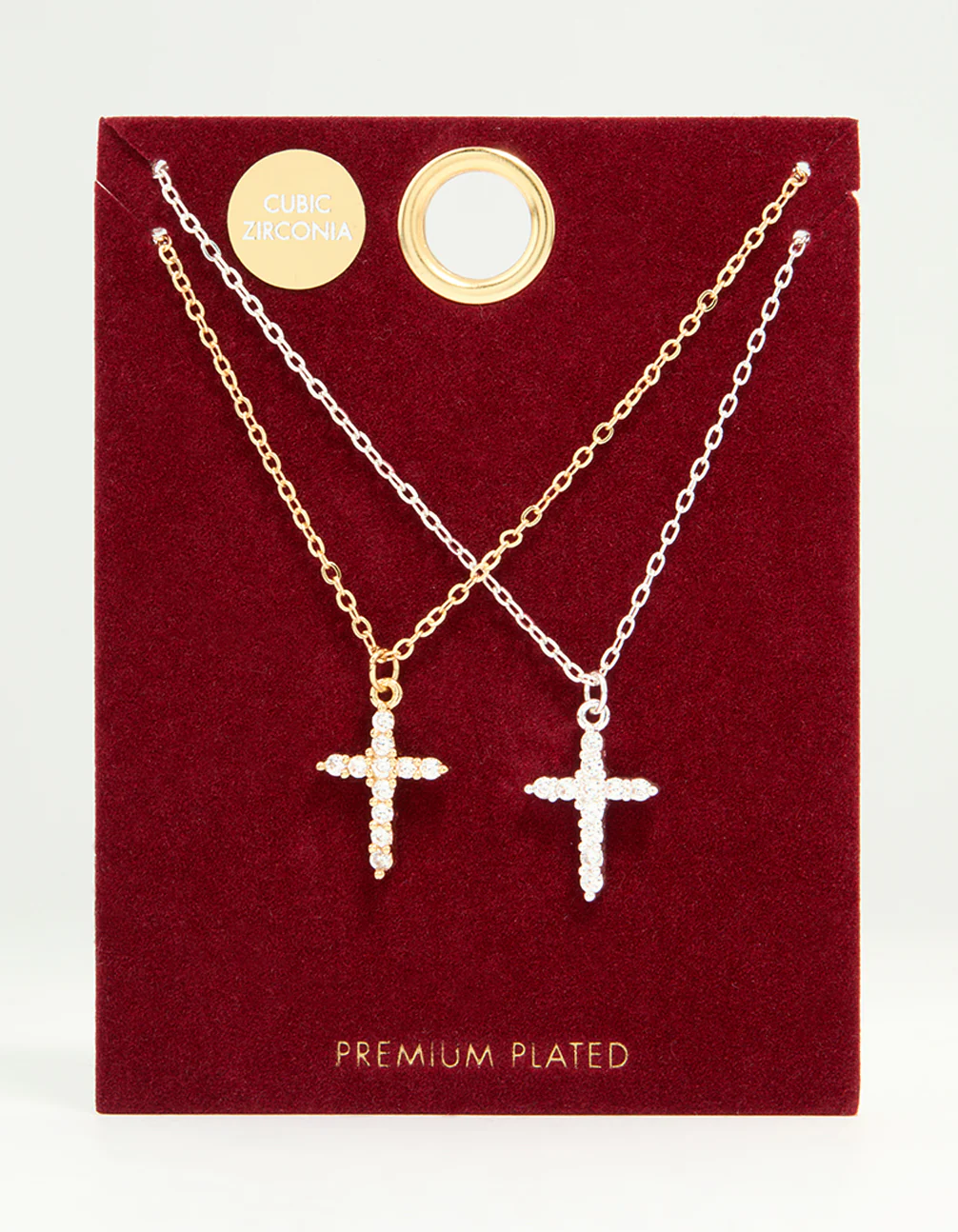 Mixed Metal Cross Cubic Zirconia Pendant Necklaces 2-Pack - Image 3