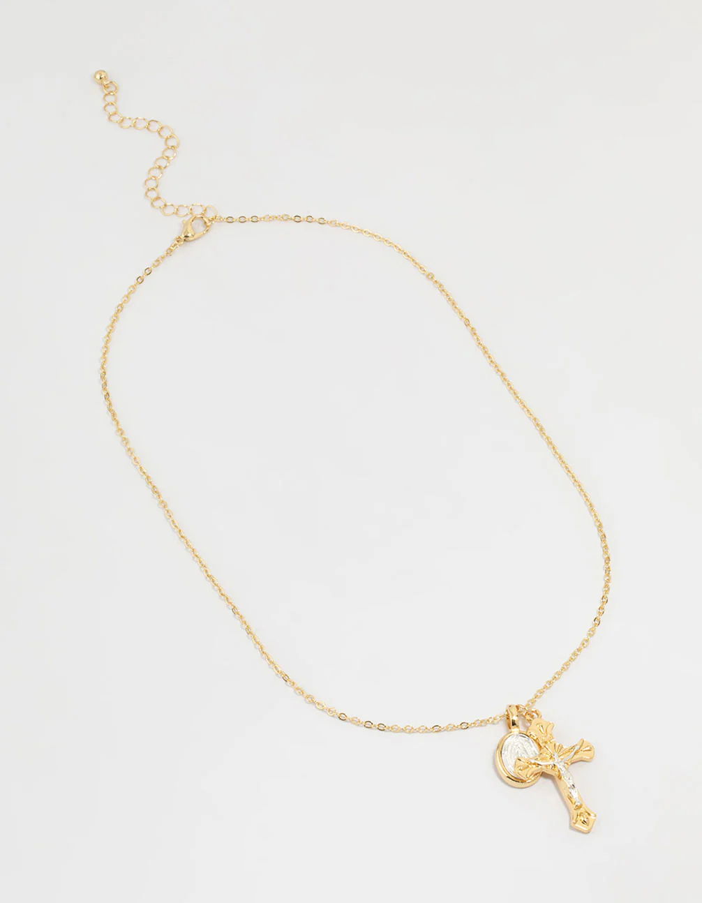 Mixed Metal Cross & Mary Pendant Necklace - Image 4