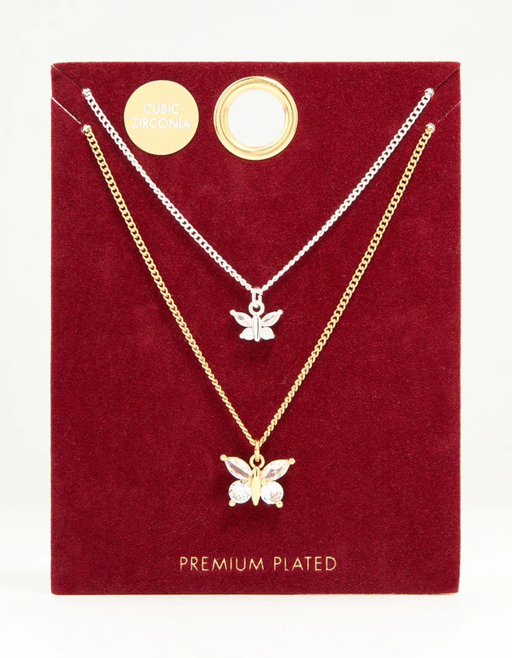 Mixed Metal Cubic Zirconia Butterfly Link Necklace Pack - Image 3