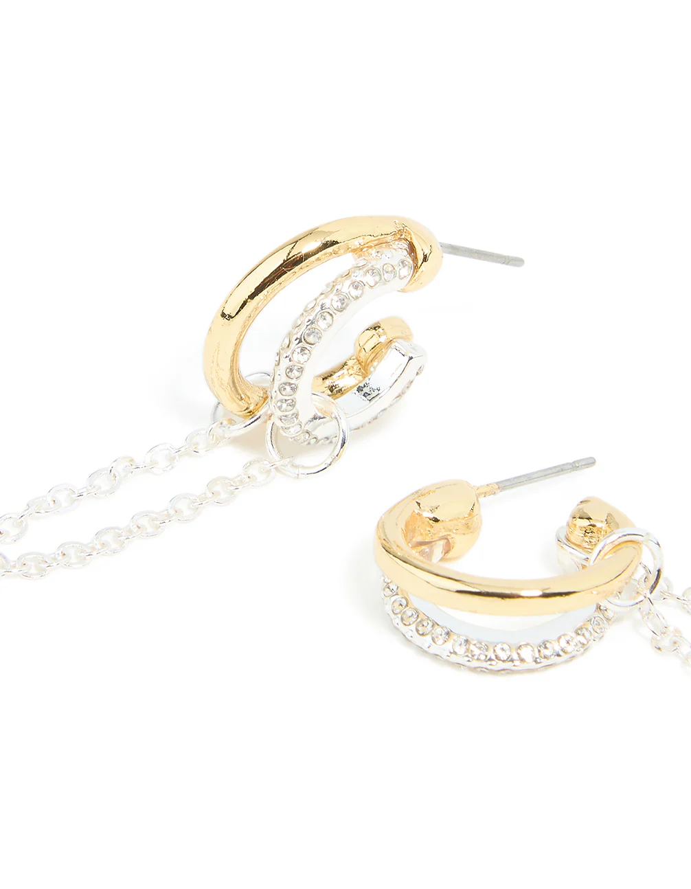 Mixed Metal Diamante Illusion Chain Hoop Earrings - Image 4