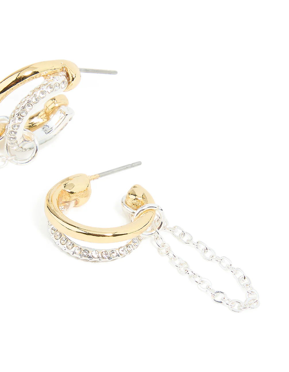 Mixed Metal Diamante Illusion Chain Hoop Earrings - Image 5