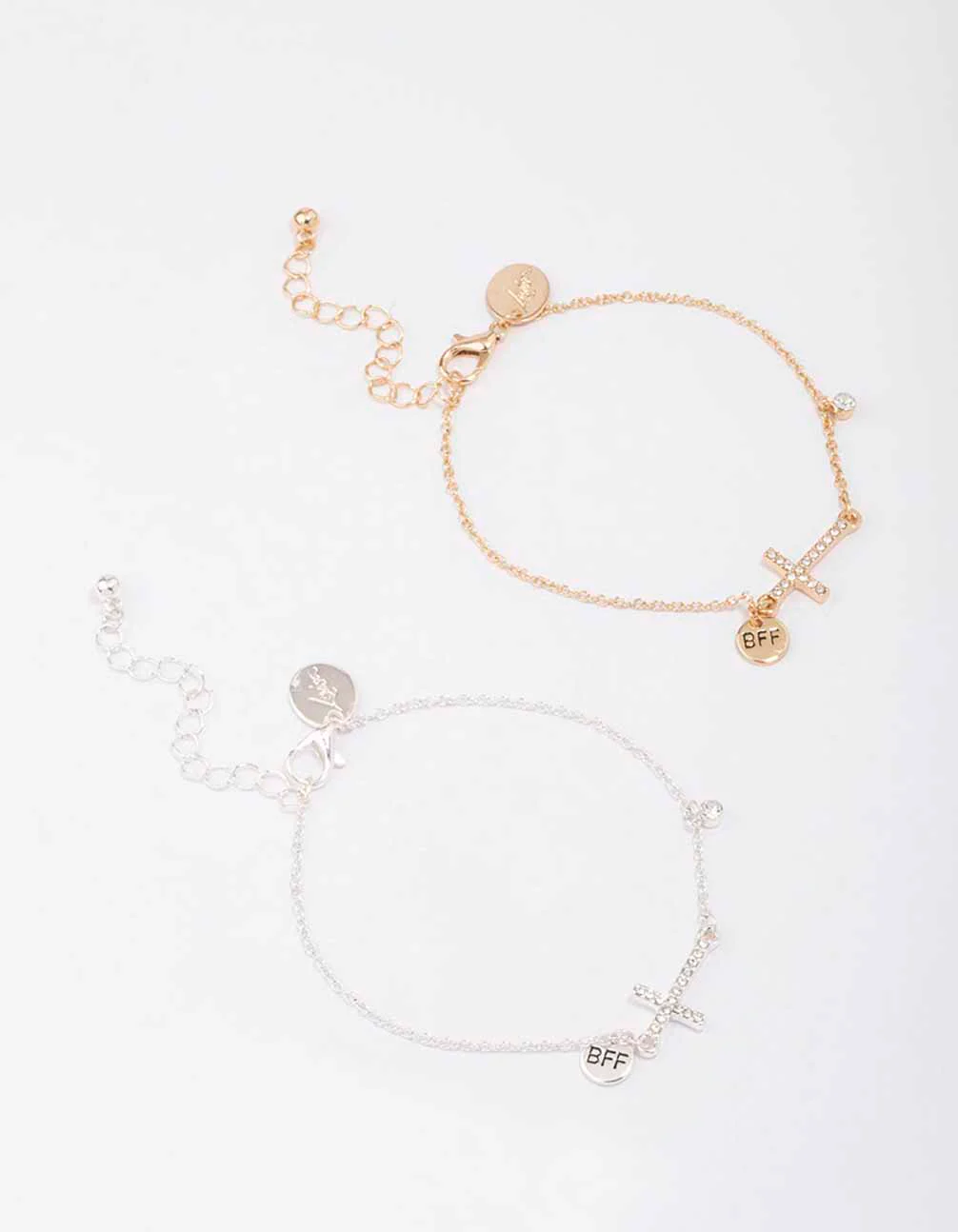 Mixed Metal Diamante Side Cross Bracelet
