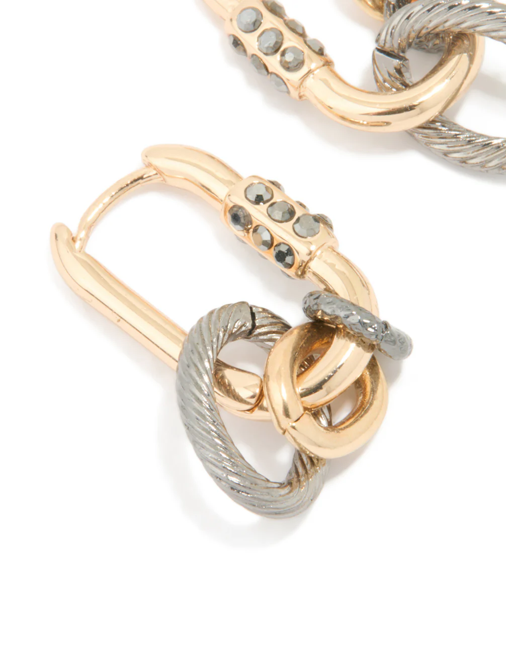 Mixed Metal Diamante Textured Huggie Earrings - Image 4