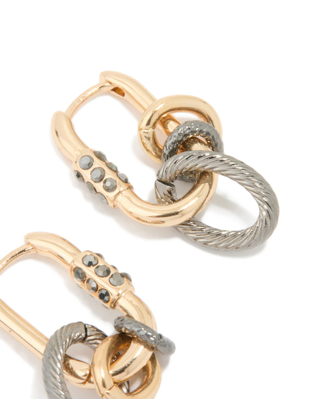Mixed Metal Diamante Textured Huggie Earrings - Image 5