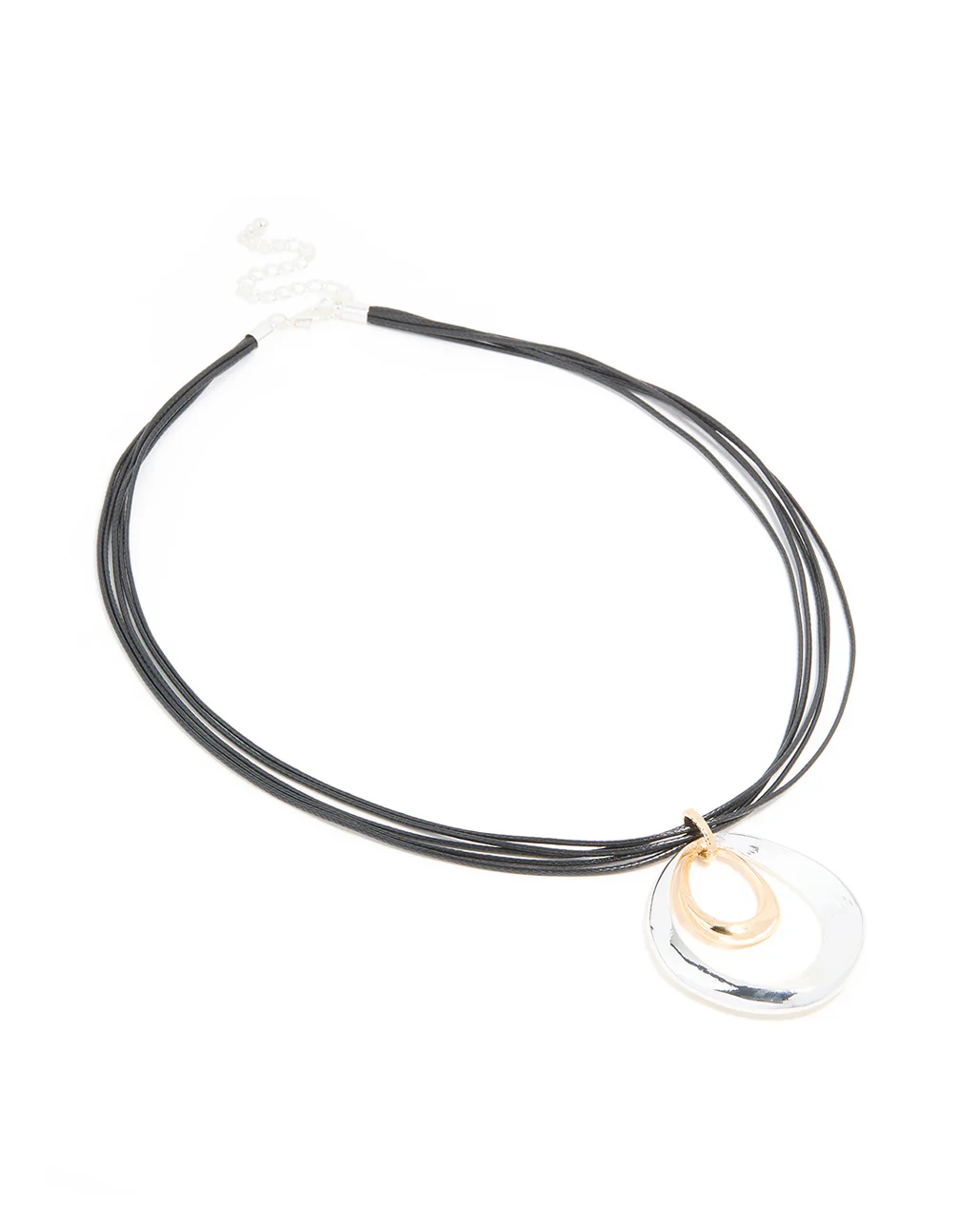 Mixed Metal Double Circle Pendant Necklace - Image 2