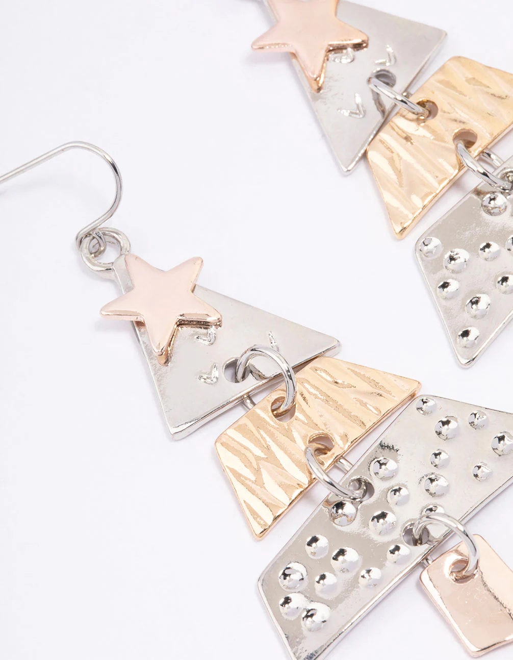 Mixed Metal Festive Tree Pieces Drop Earrings - Image 2