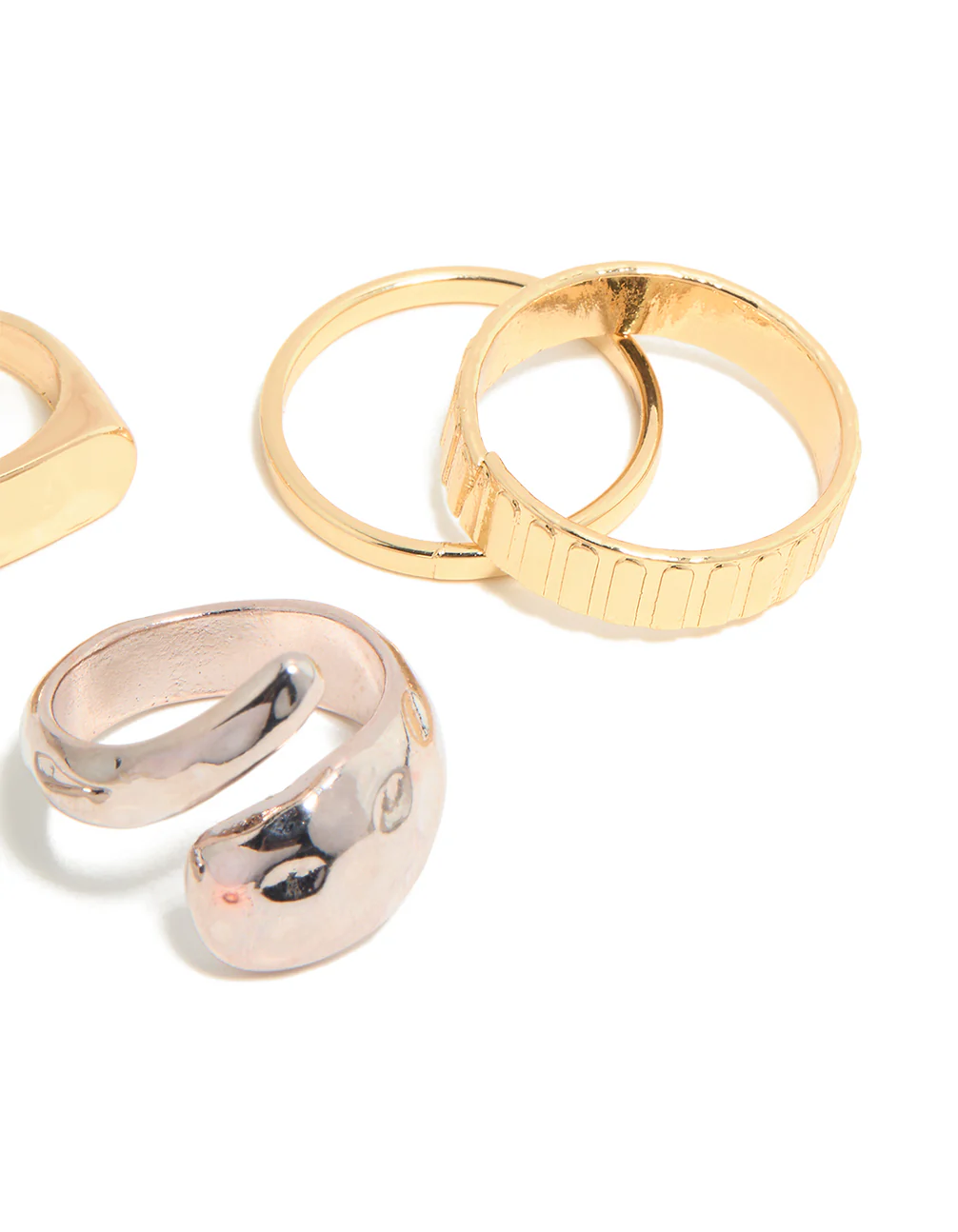Mixed Metal Hammered & Twisted Rings 5-Pack - Image 3