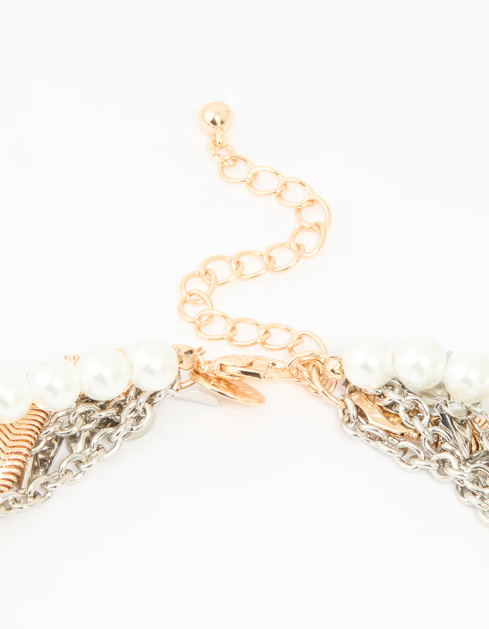 Mixed Metal Pearl Chain Fringe Necklace - Image 3