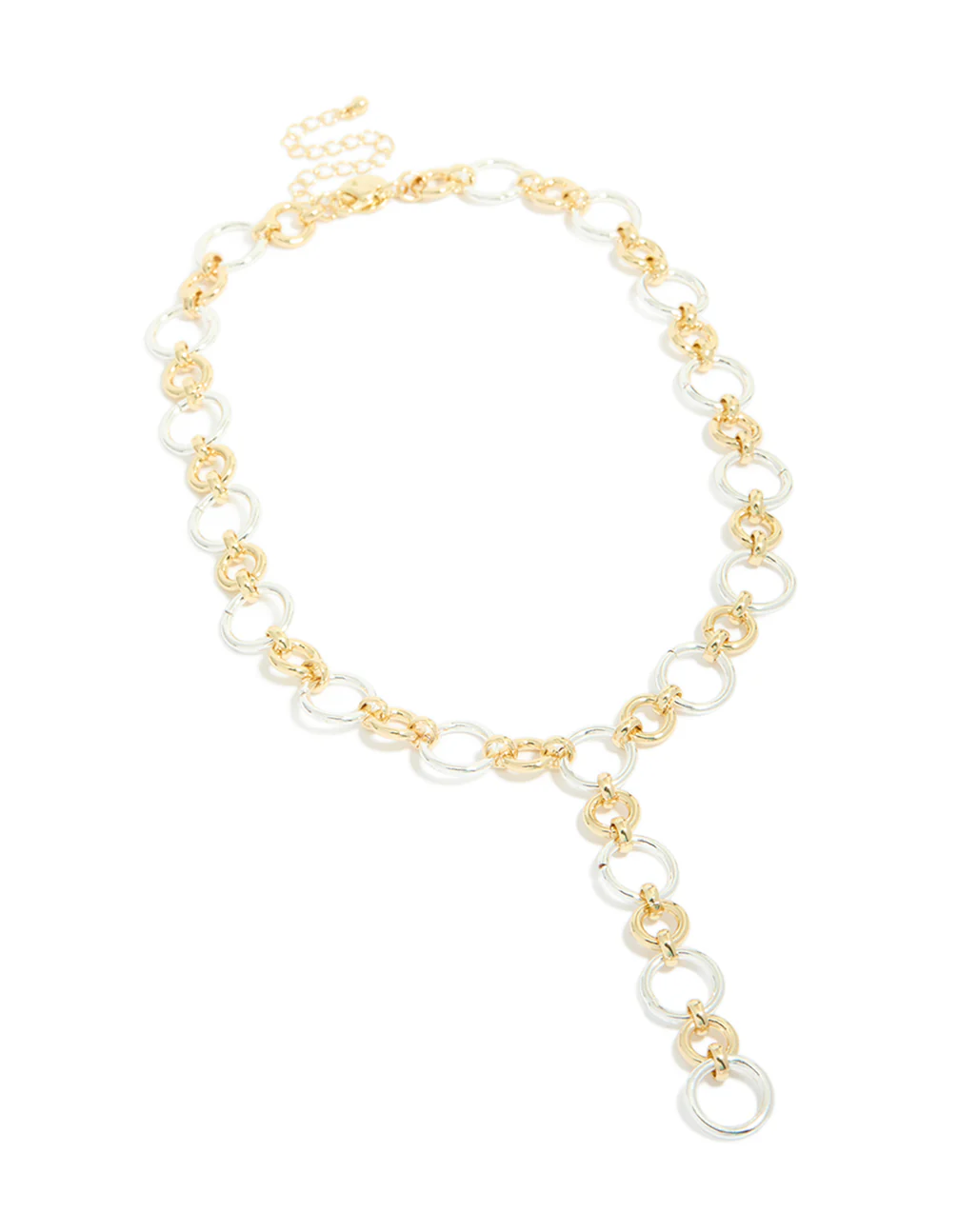 Mixed Metal Plated Circle Link Y-Necklace - Image 2