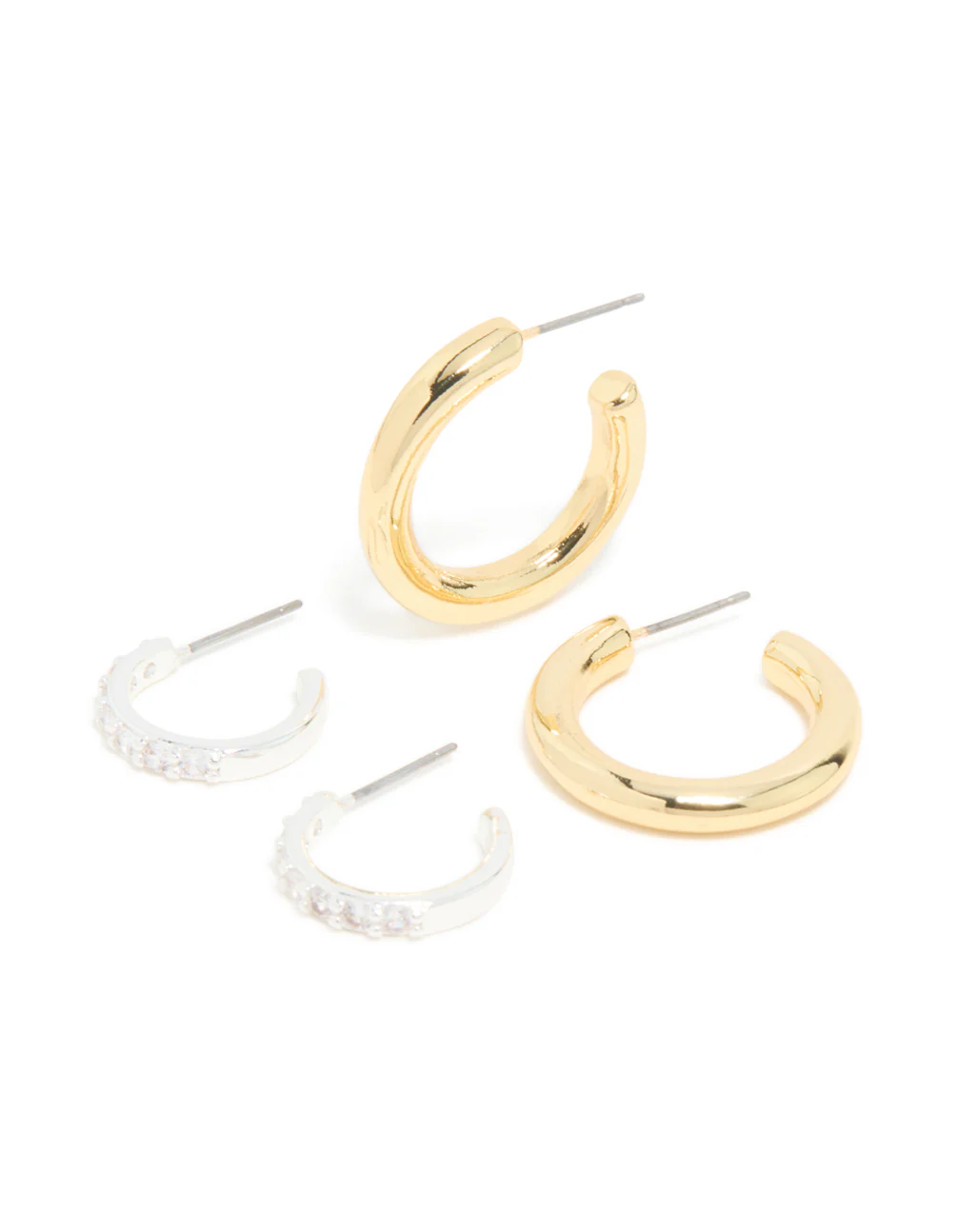 Mixed Metal Plated Cubic Zirconia Classic Hoop Earrings 2-Pack - Image 2