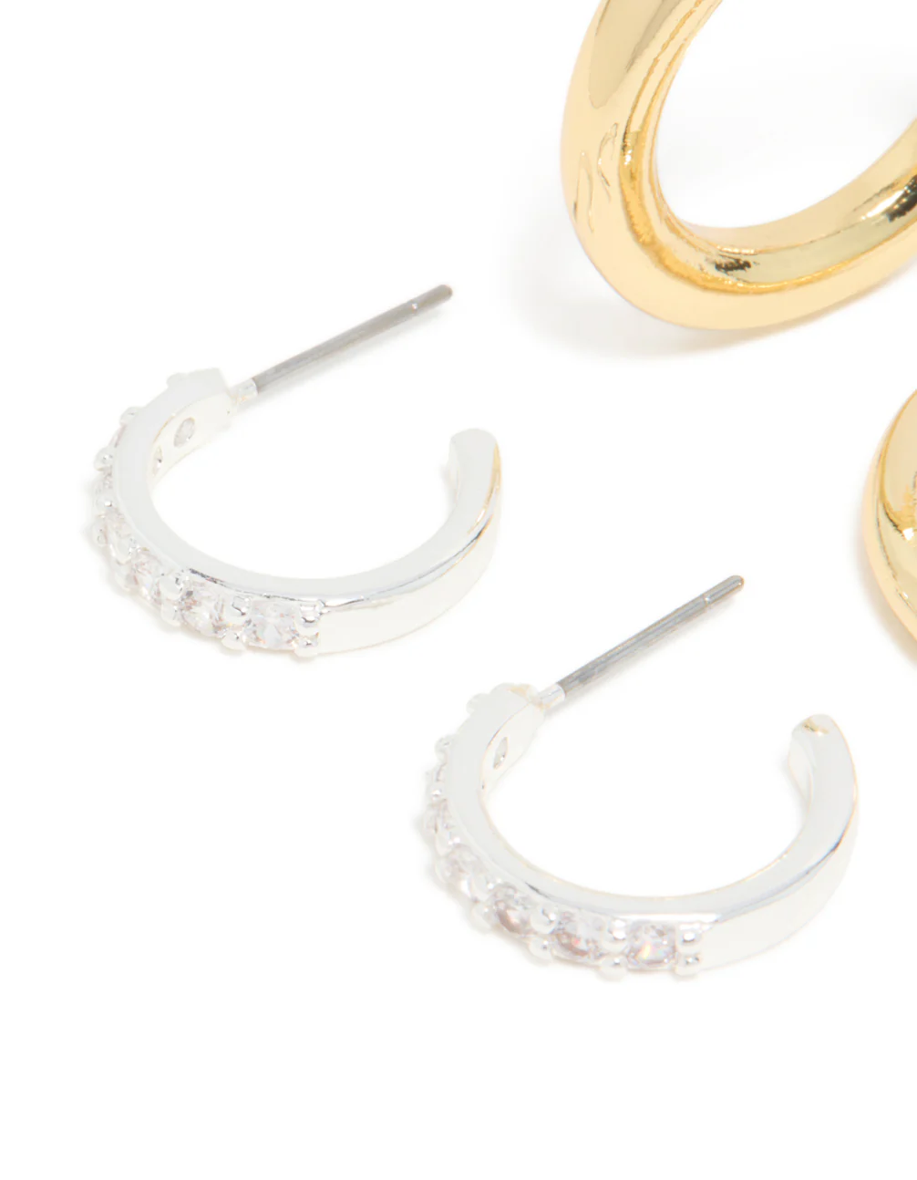 Mixed Metal Plated Cubic Zirconia Classic Hoop Earrings 2-Pack - Image 4