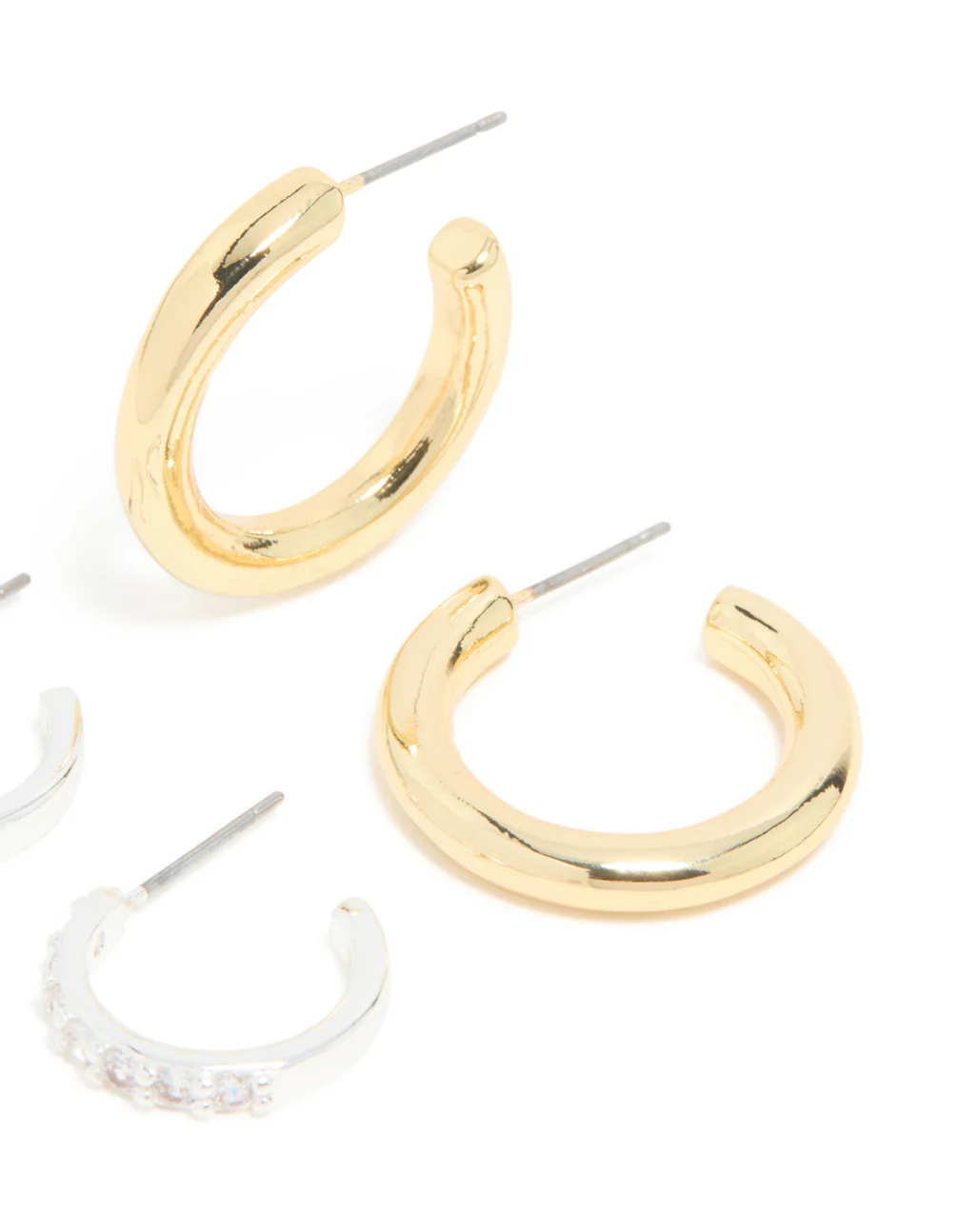 Mixed Metal Plated Cubic Zirconia Classic Hoop Earrings 2-Pack - Image 5