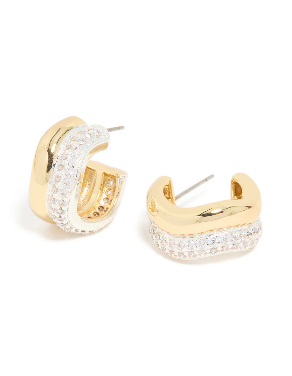 Mixed Metal Plated Cubic Zirconia Double Wave Earrings - Image 2