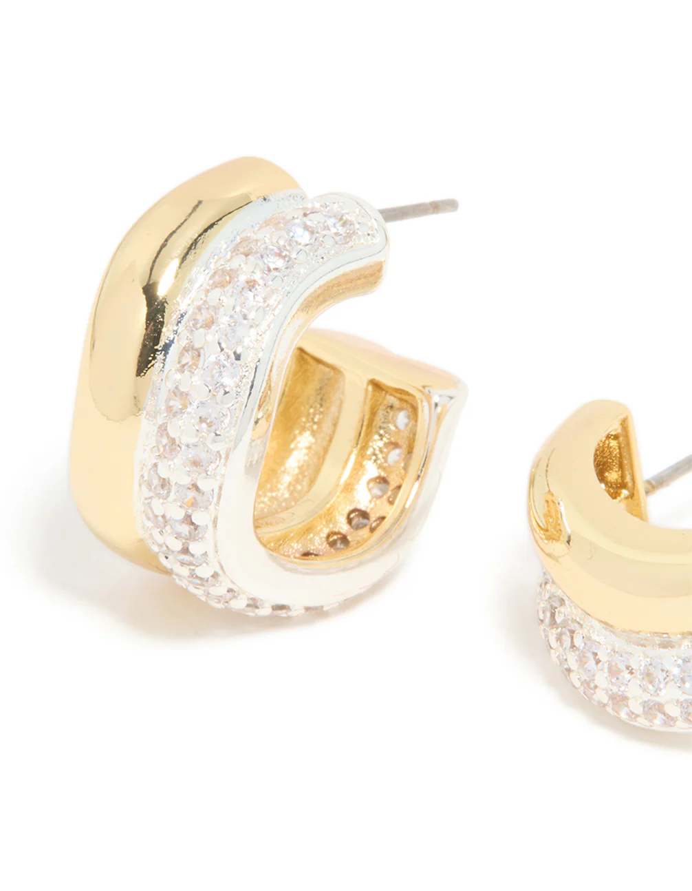 Mixed Metal Plated Cubic Zirconia Double Wave Earrings - Image 4