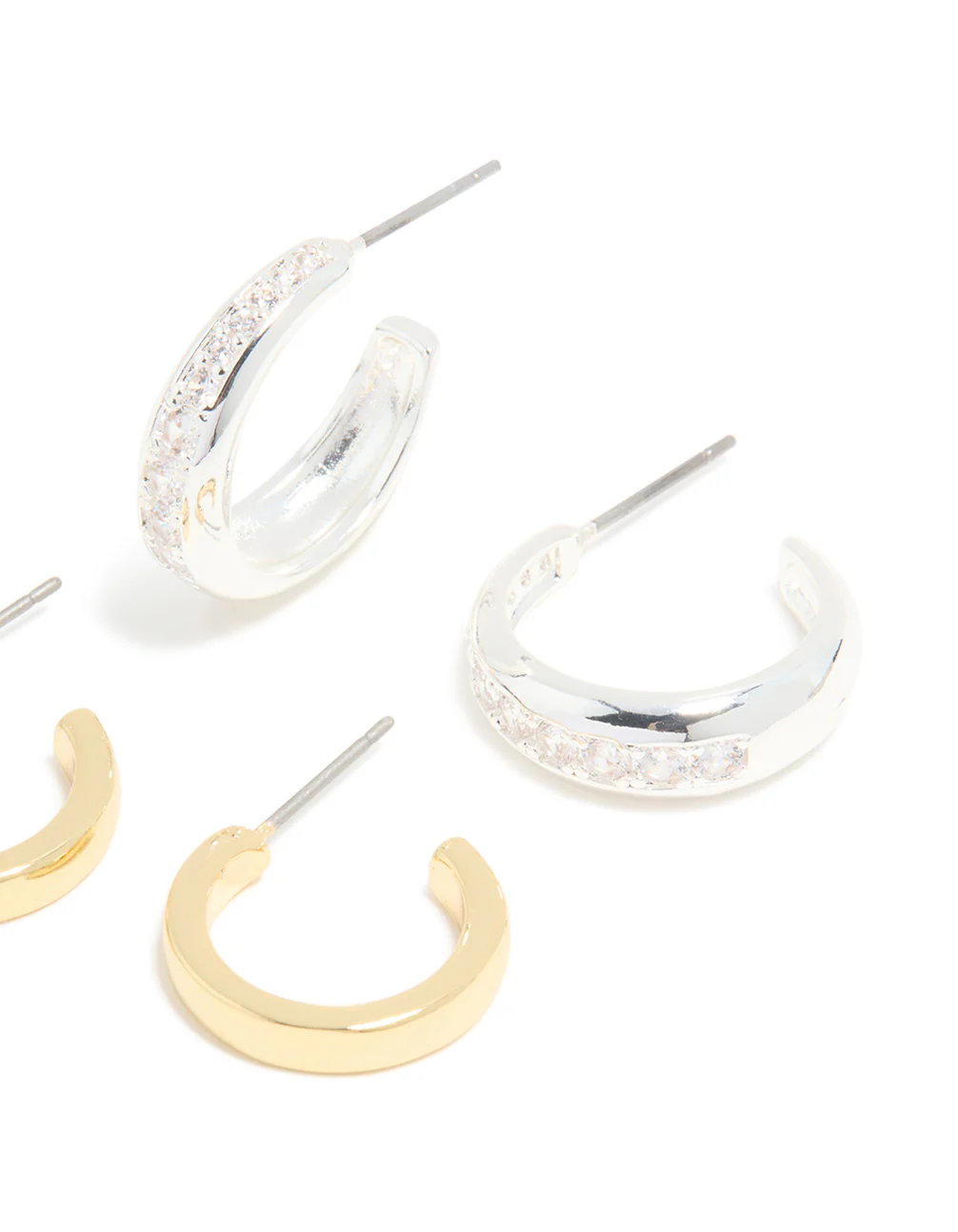Mixed Metal Plated & Cubic Zirconia Line Open Hoop Earrings 2-Pack - Image 5