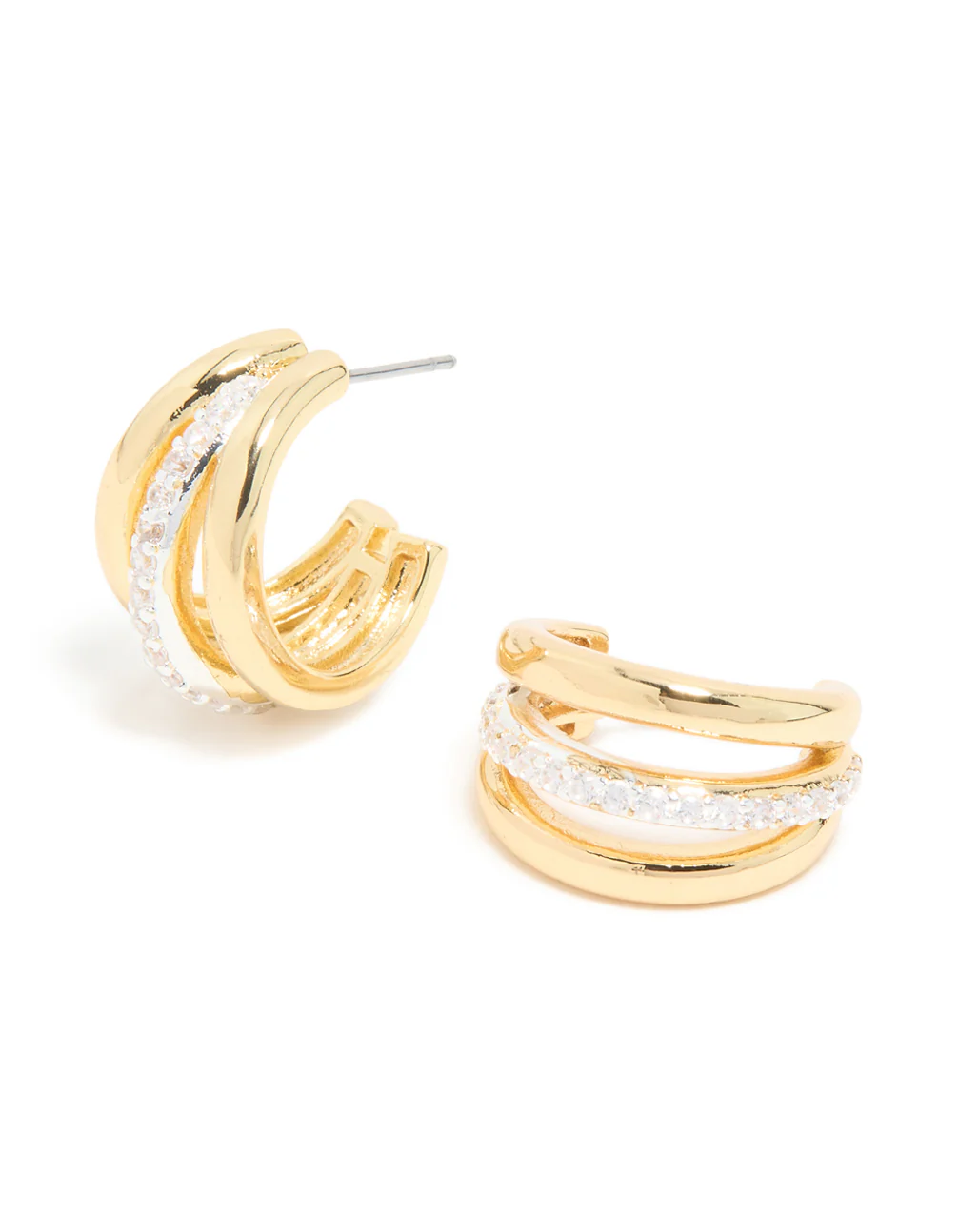Mixed Metal Plated Cubic Zirconia Pavé Illusion Hoop Earrings - Image 2