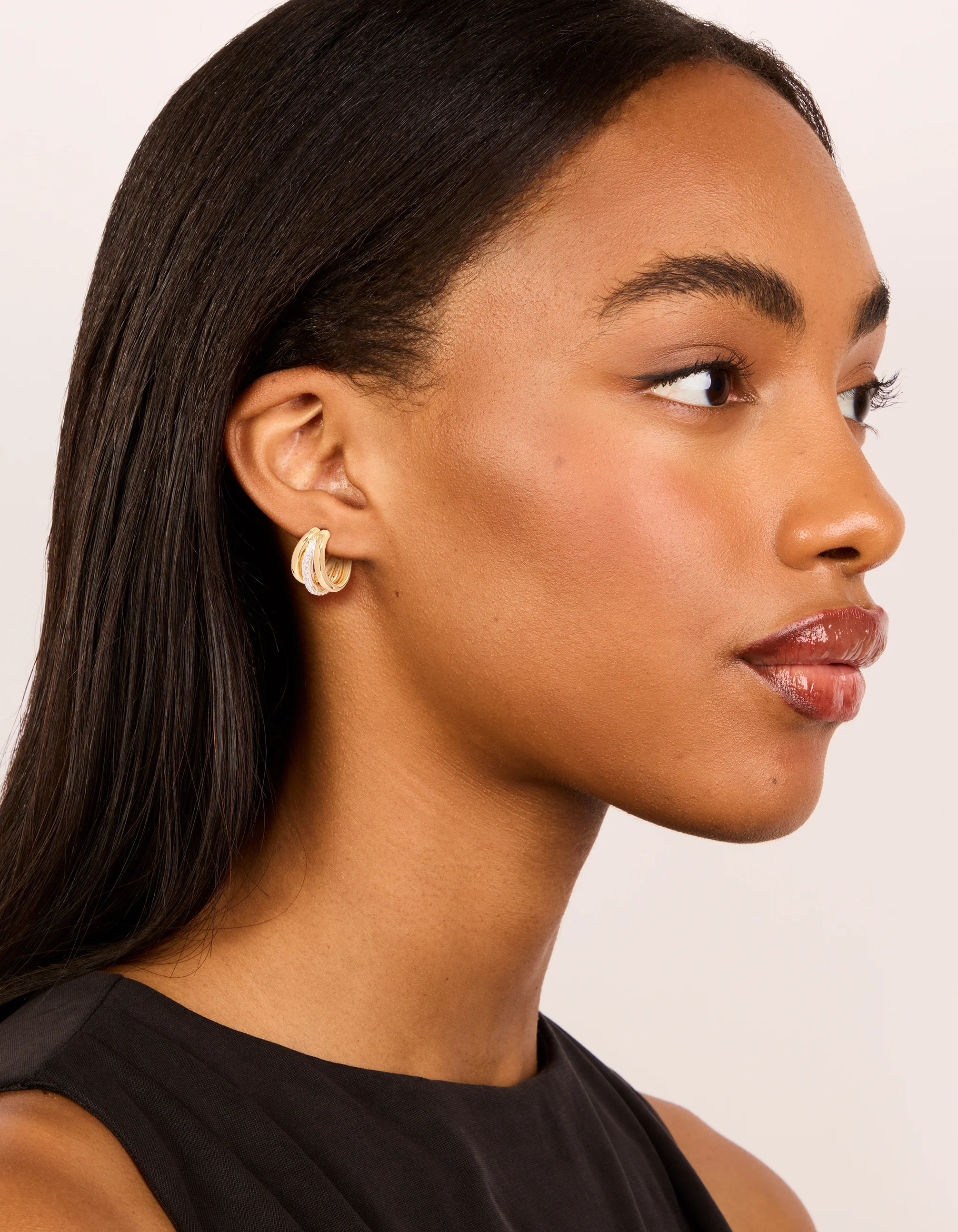 Mixed Metal Plated Cubic Zirconia Pavé Illusion Hoop Earrings - Image 3