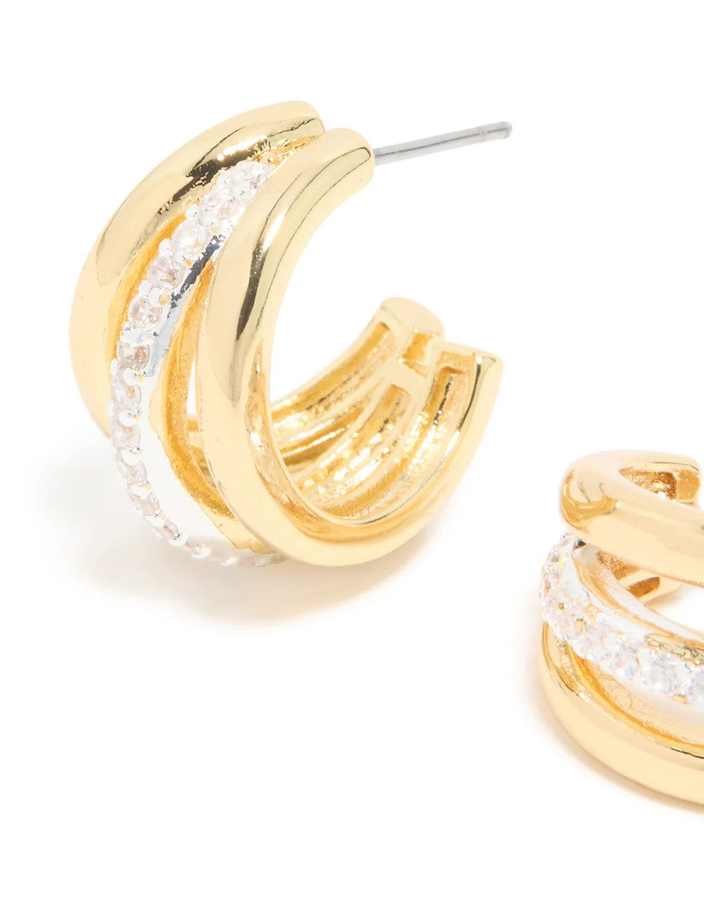 Mixed Metal Plated Cubic Zirconia Pavé Illusion Hoop Earrings - Image 4