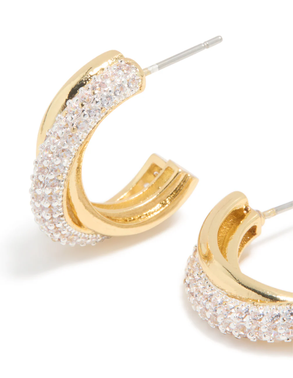 Mixed Metal Plated Cubic Zirconia Silver Crossover Open Hoop Earrings - Image 4
