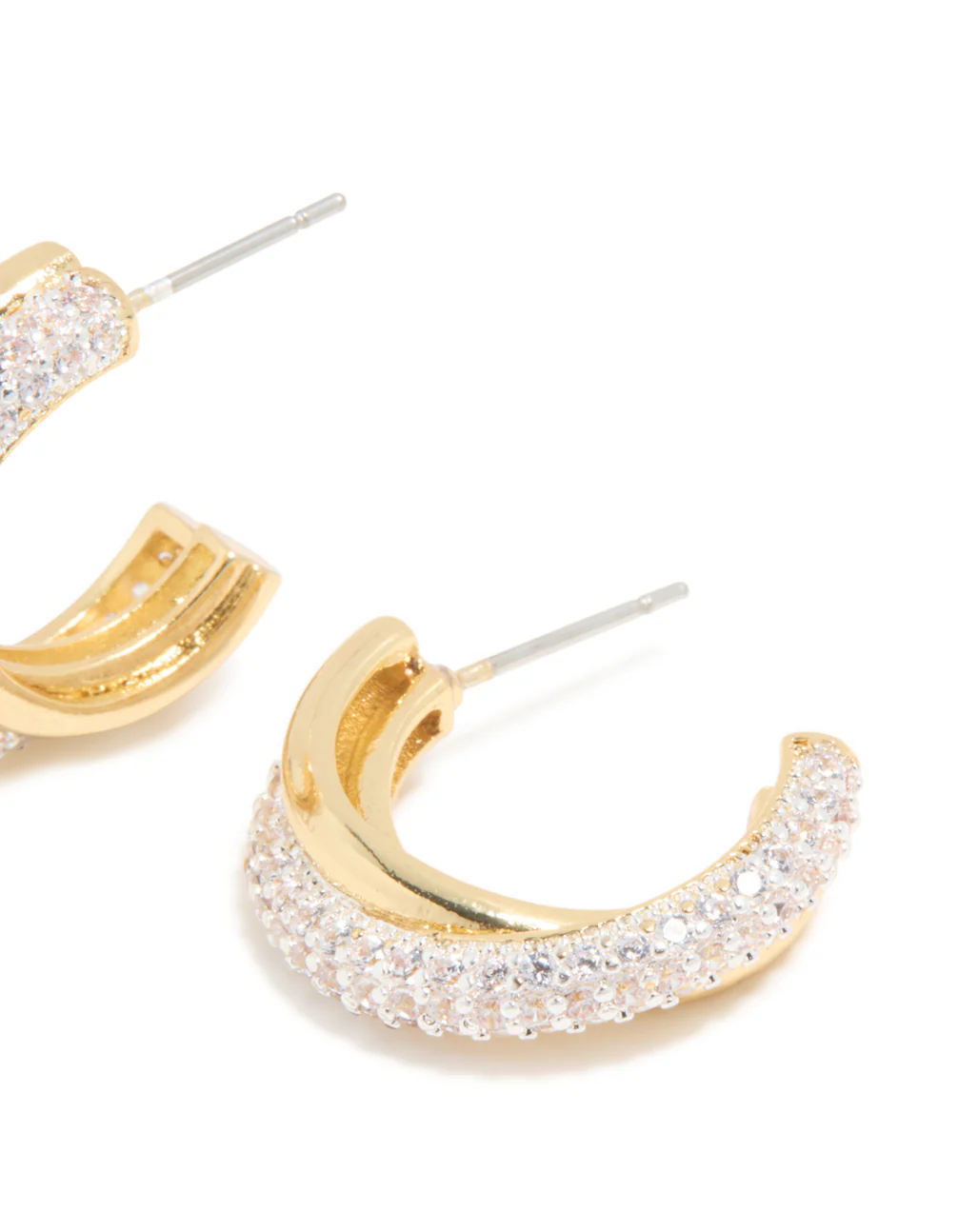 Mixed Metal Plated Cubic Zirconia Silver Crossover Open Hoop Earrings - Image 5