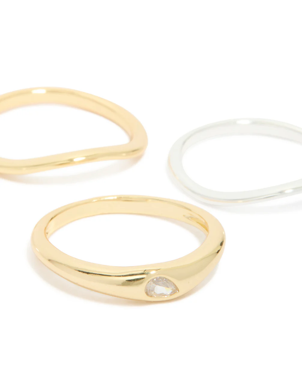 Mixed Metal Plated Cubic Zirconia Thin Wavy Rings 4-Pack - Image 2