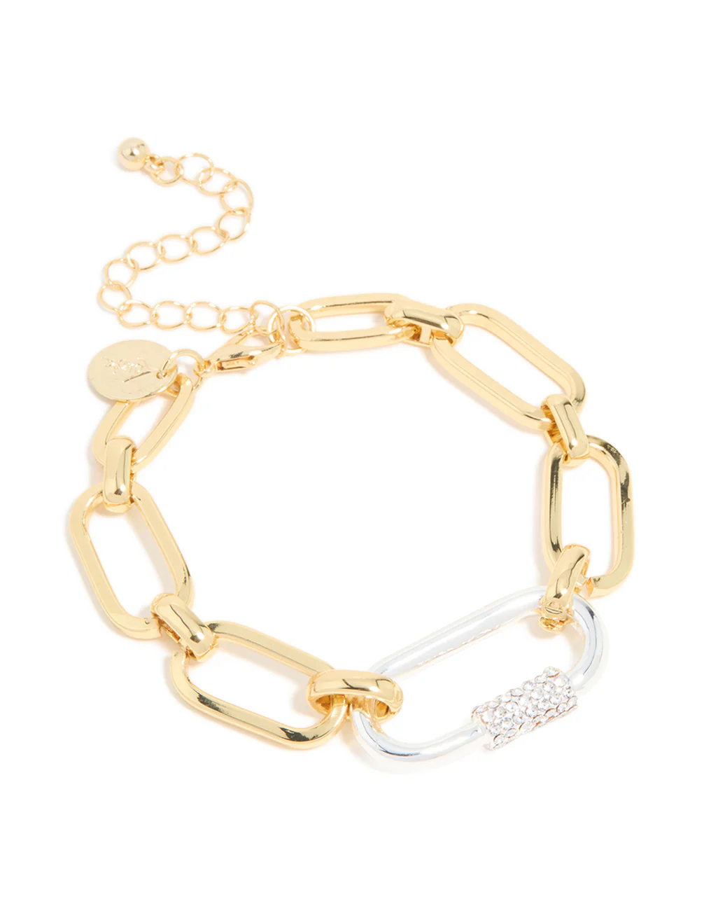 Mixed Metal Plated Diamante Carabiner Chain Bracelet - Image 2