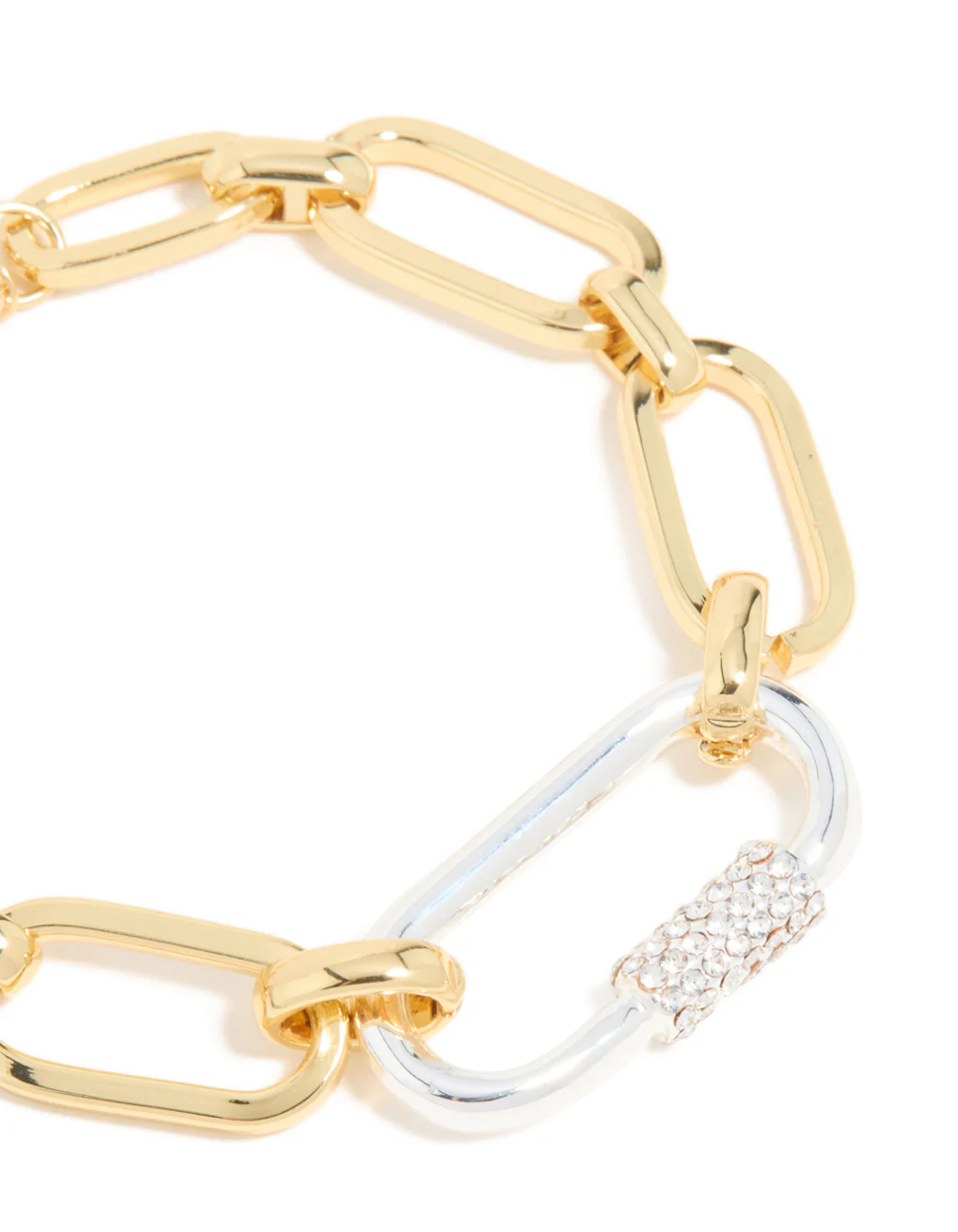 Mixed Metal Plated Diamante Carabiner Chain Bracelet - Image 4