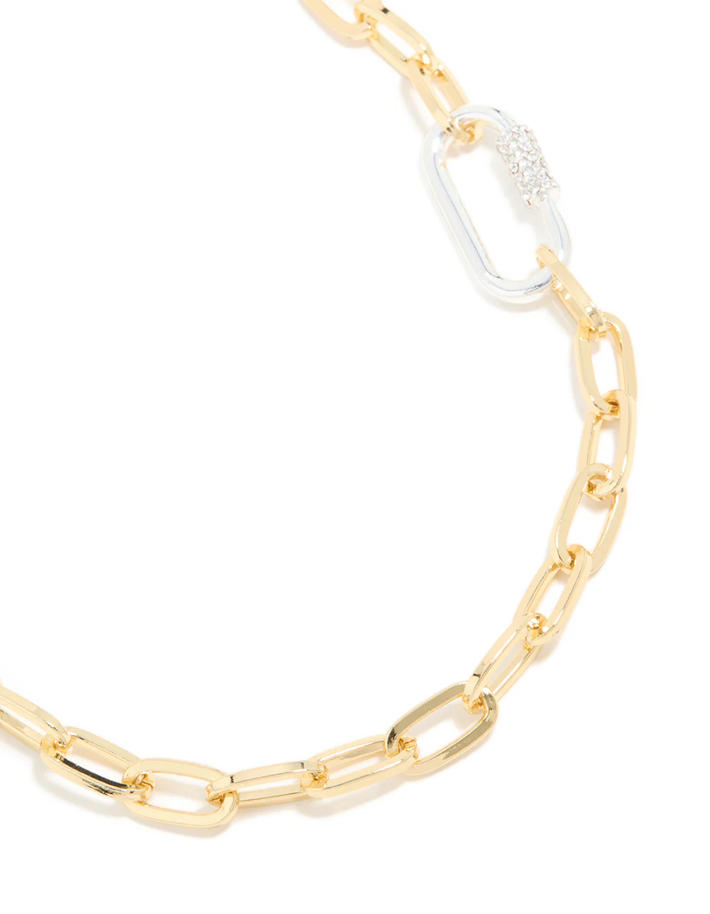 Mixed Metal Plated Diamante Carabiner Chain Necklace - Image 2