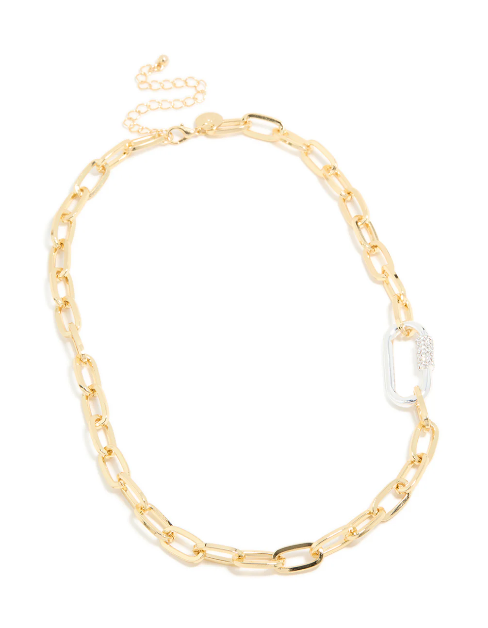 Mixed Metal Plated Diamante Carabiner Chain Necklace - Image 4