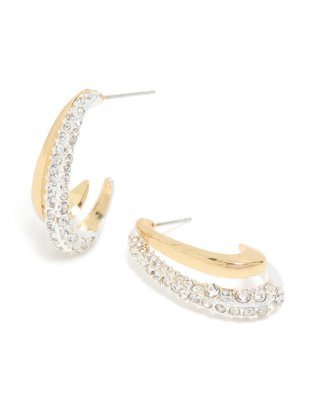 Mixed Metal Plated Diamante Long Illusion Hoop Earrings - Image 2