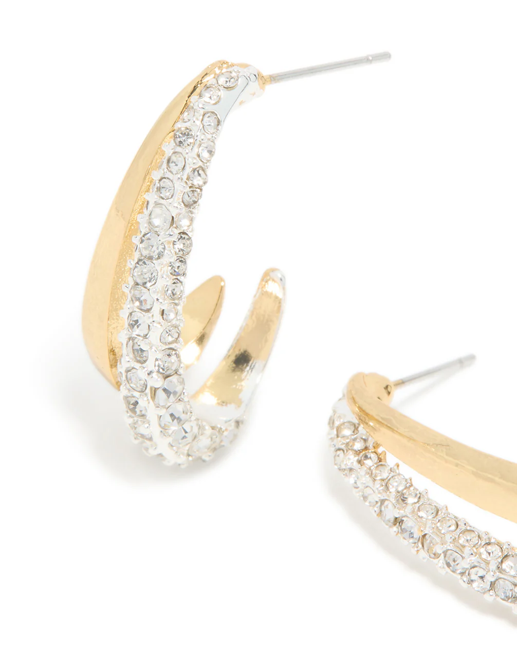 Mixed Metal Plated Diamante Long Illusion Hoop Earrings - Image 4