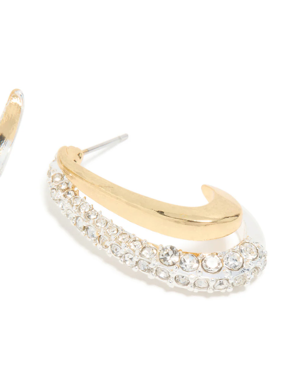 Mixed Metal Plated Diamante Long Illusion Hoop Earrings - Image 5