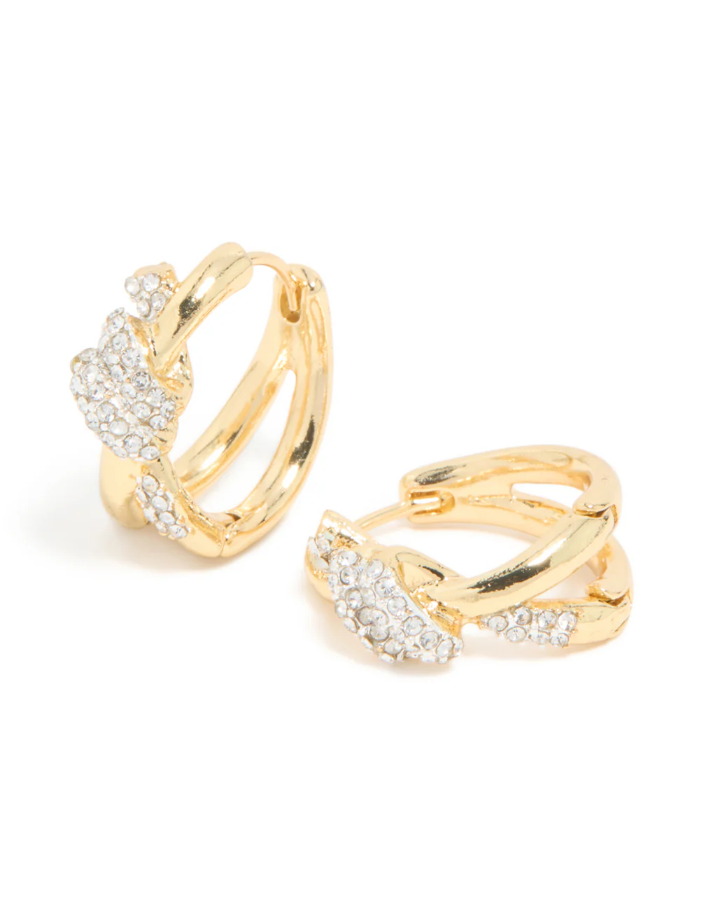 Mixed Metal Plated Diamante Medium Knot Hoop Earrings - Image 2