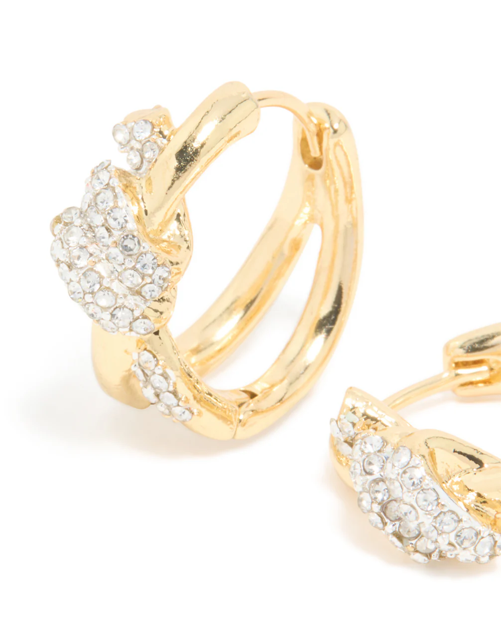 Mixed Metal Plated Diamante Medium Knot Hoop Earrings - Image 4