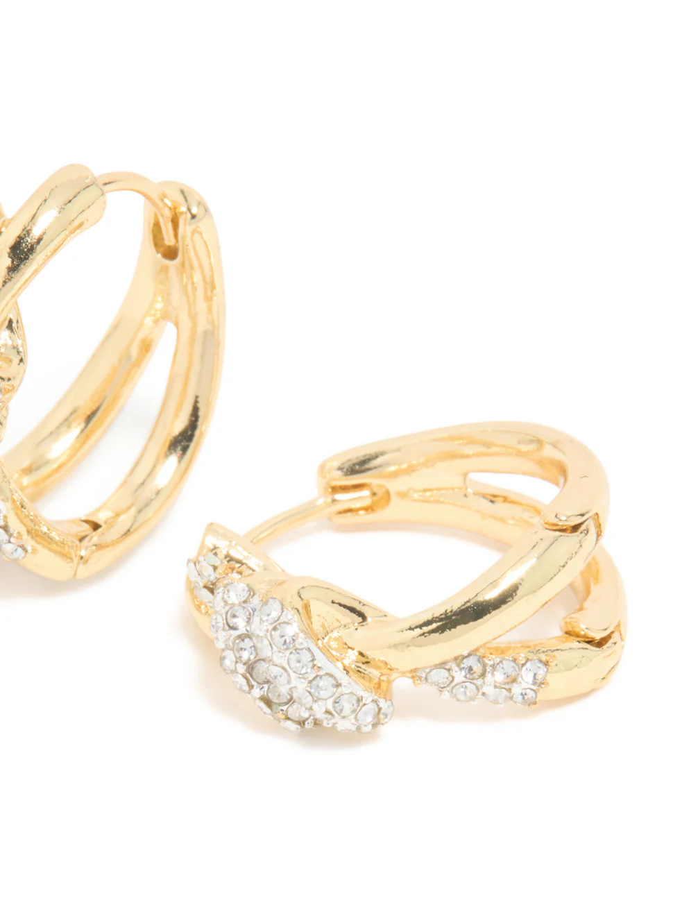 Mixed Metal Plated Diamante Medium Knot Hoop Earrings - Image 5