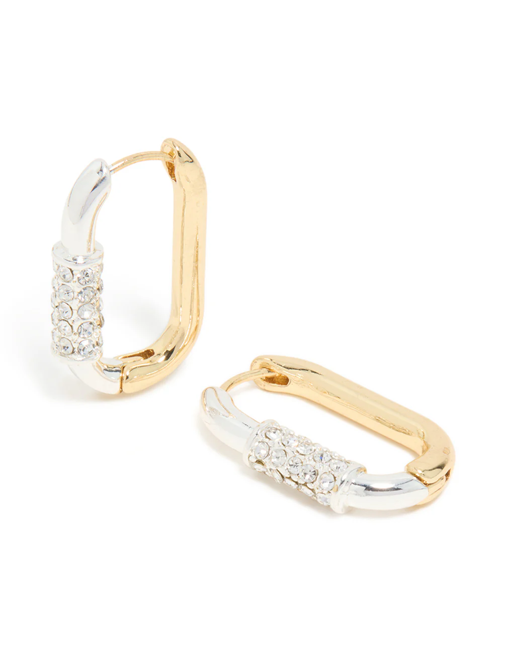 Mixed Metal Plated Diamante Small Carabiner Huggie Earrings - Image 2