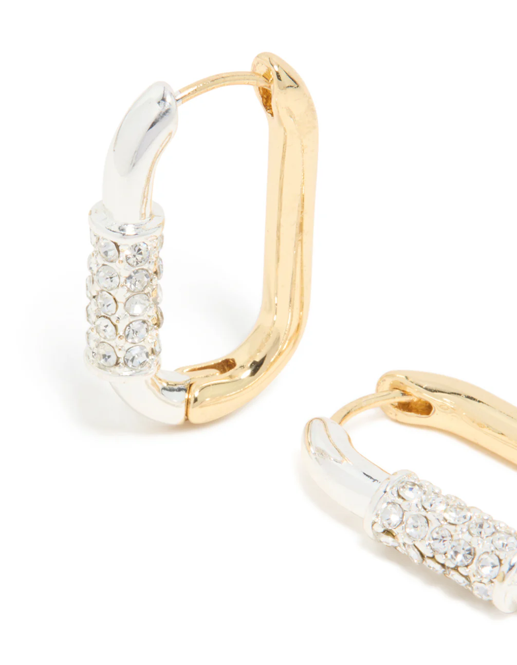 Mixed Metal Plated Diamante Small Carabiner Huggie Earrings - Image 4
