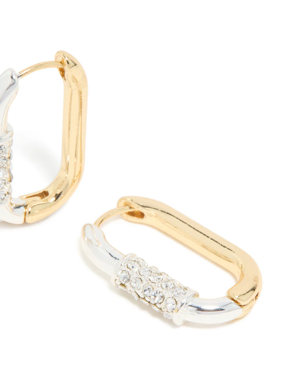 Mixed Metal Plated Diamante Small Carabiner Huggie Earrings - Image 5