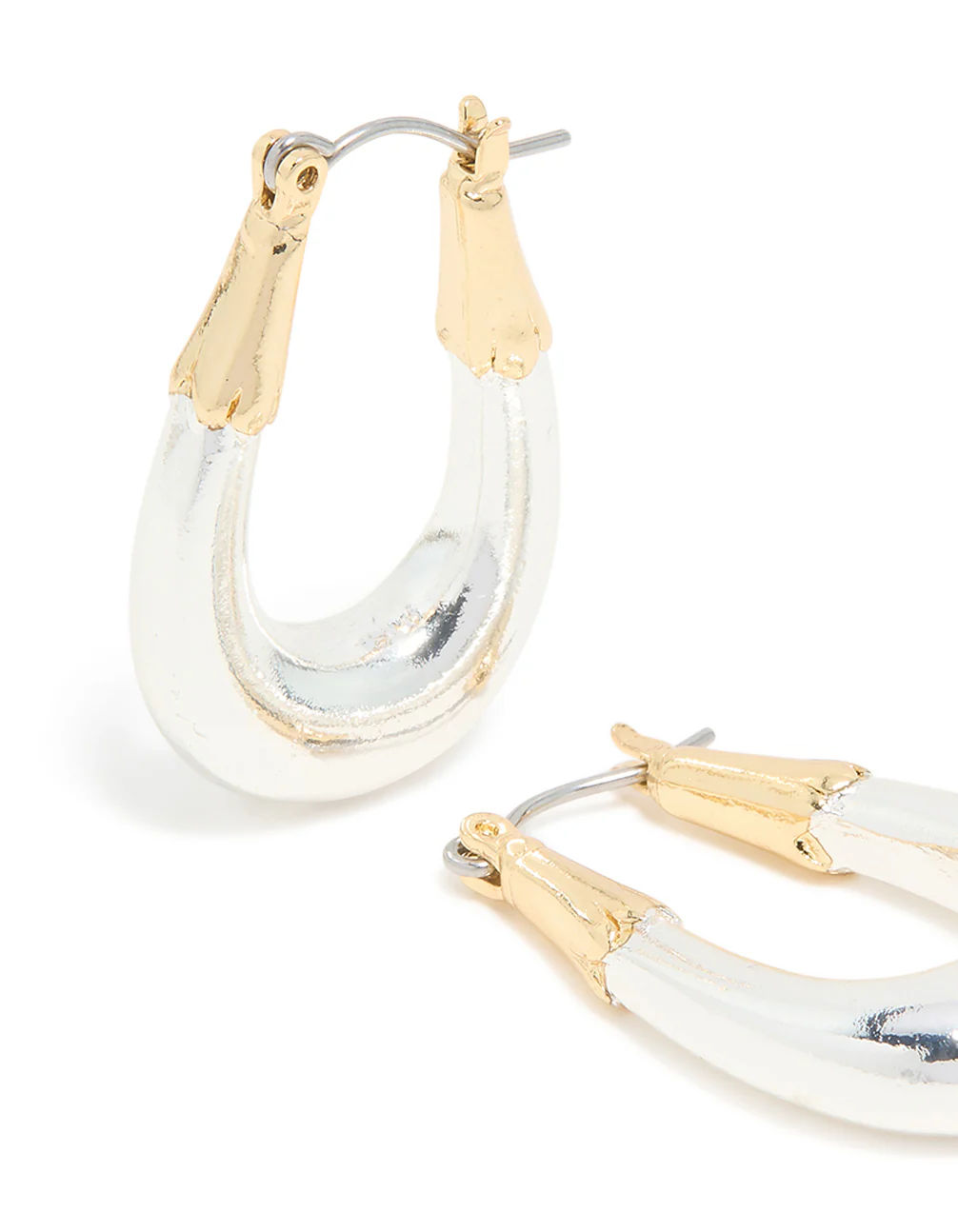 Mixed Metal Plated Graduated Oval Huggie Earrings - Image 4
