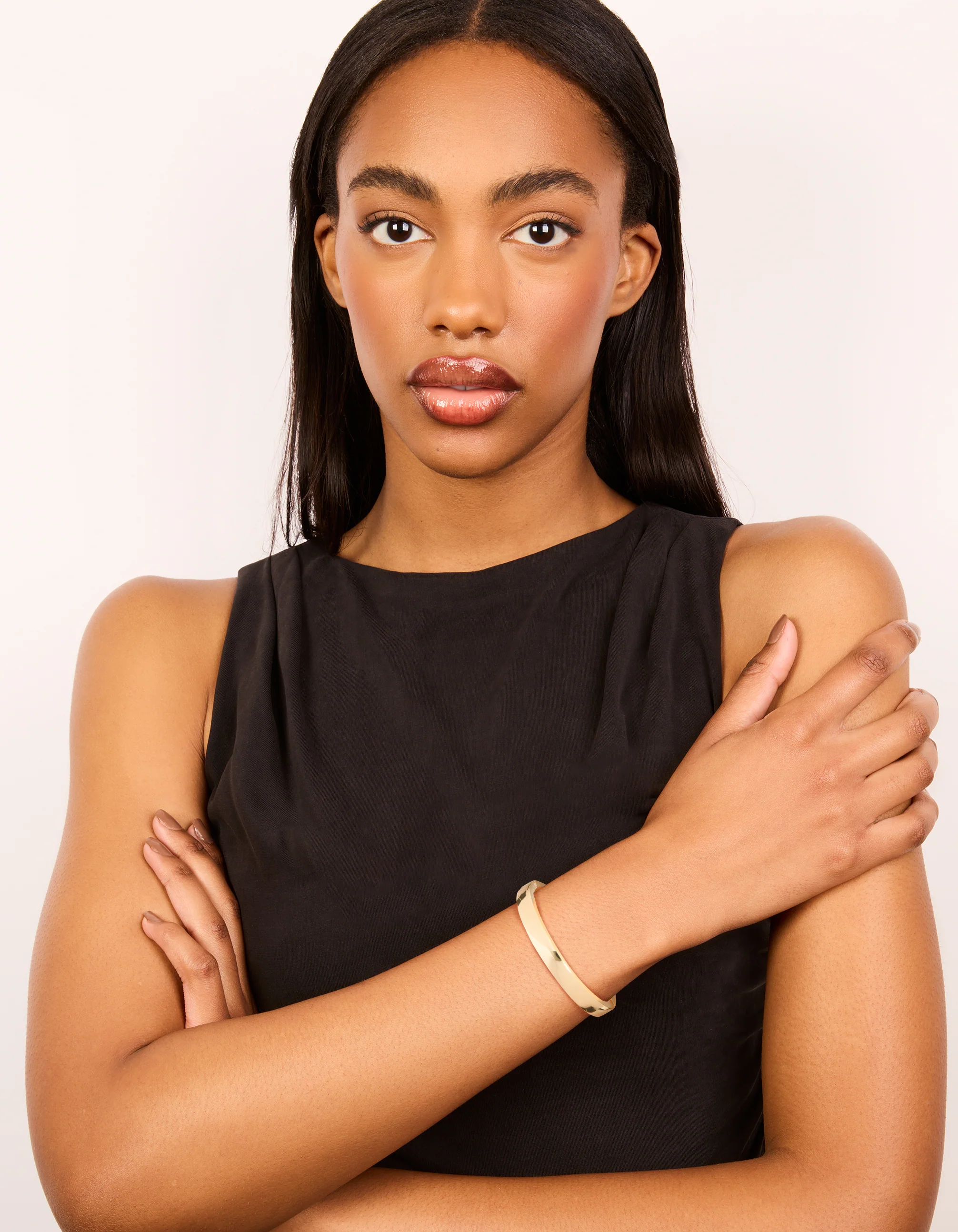 Mixed Metal Plated Half Flat Hinged Bangle - Image 3