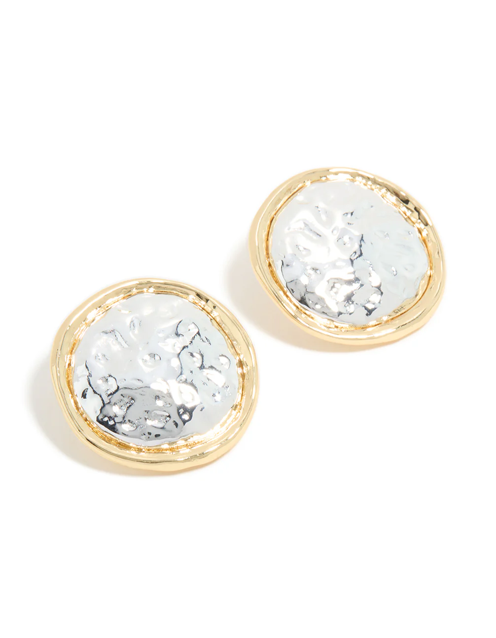 Mixed Metal Plated Large Hammered Circle Stud Earrings - Image 2
