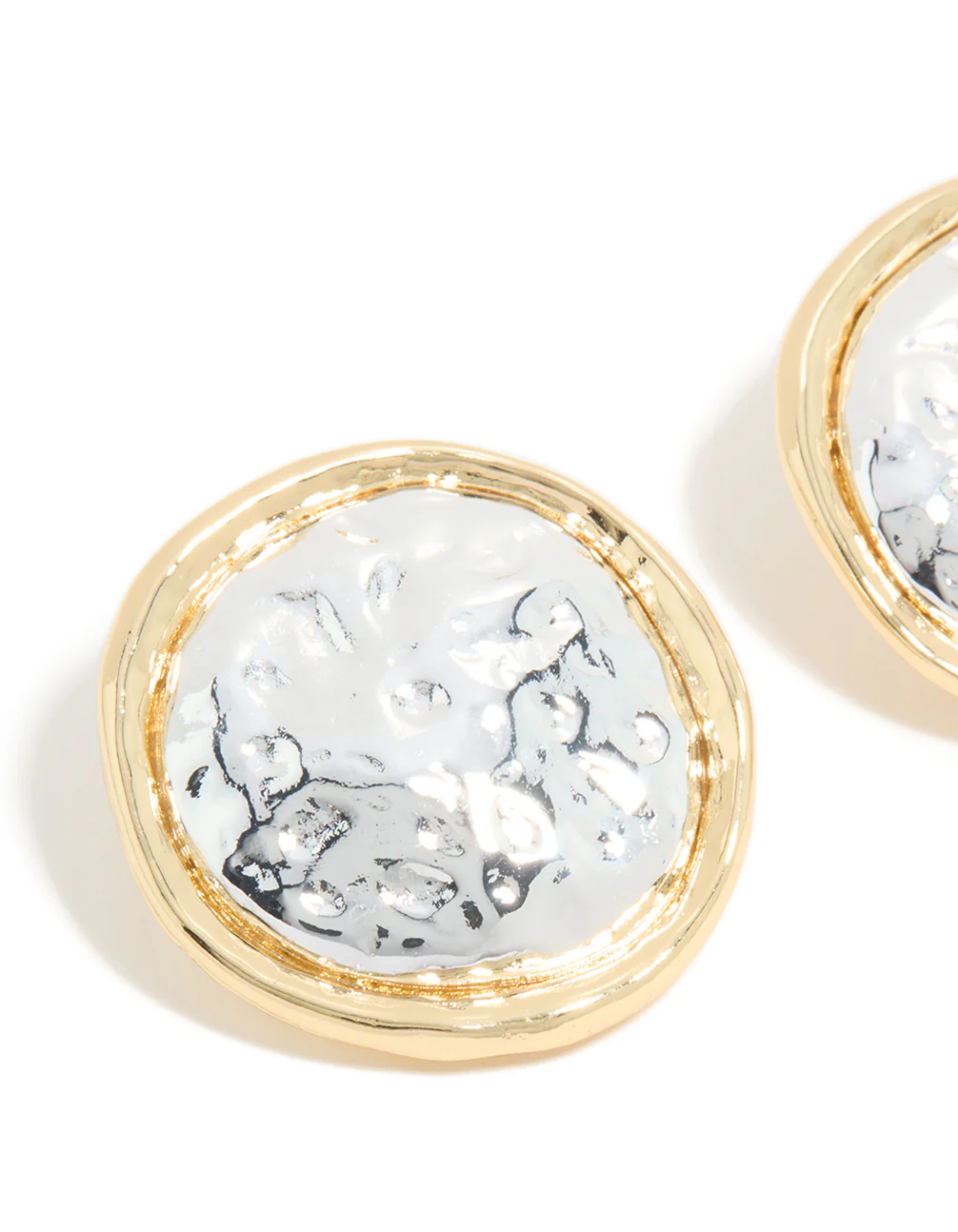 Mixed Metal Plated Large Hammered Circle Stud Earrings - Image 4