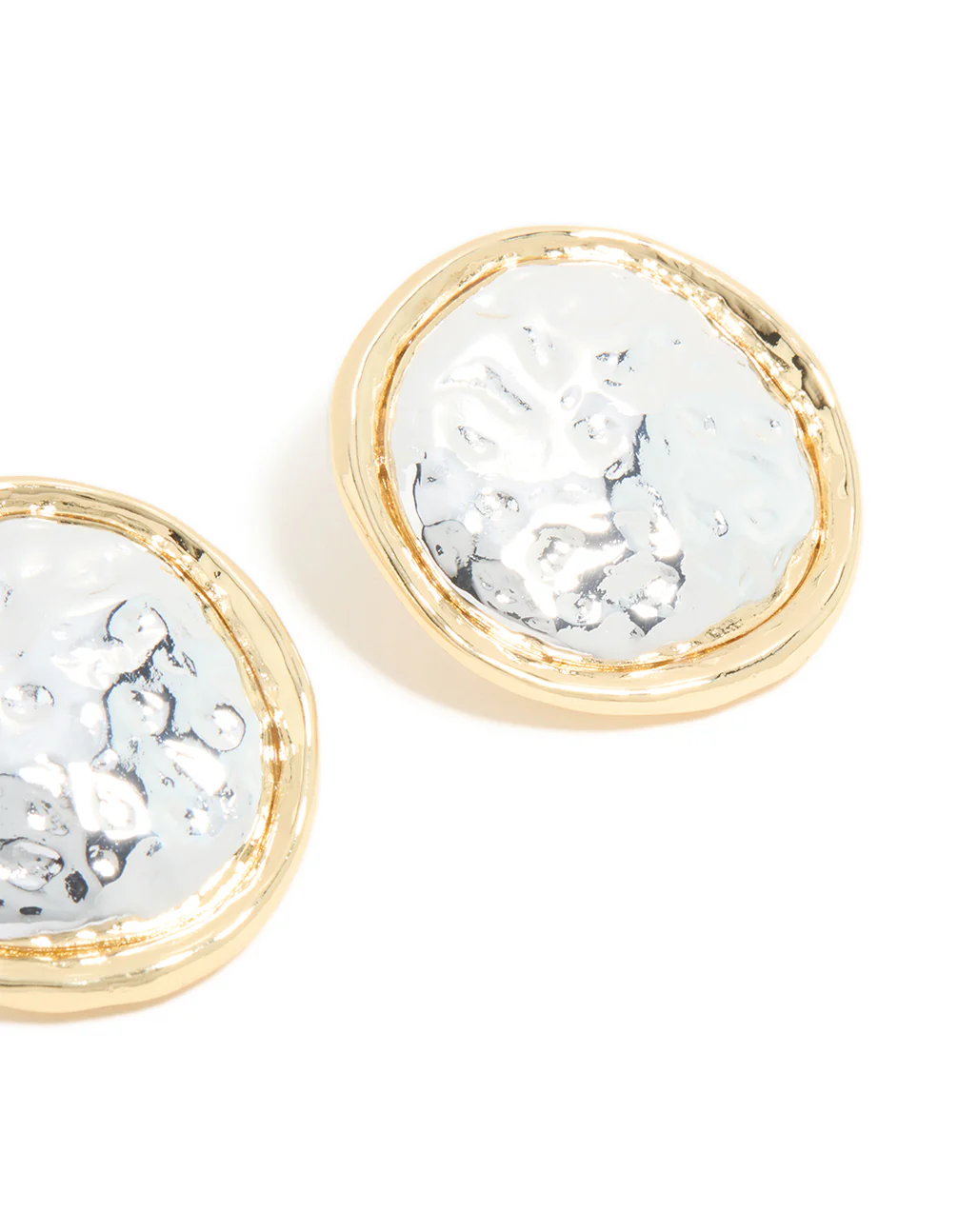 Mixed Metal Plated Large Hammered Circle Stud Earrings - Image 5