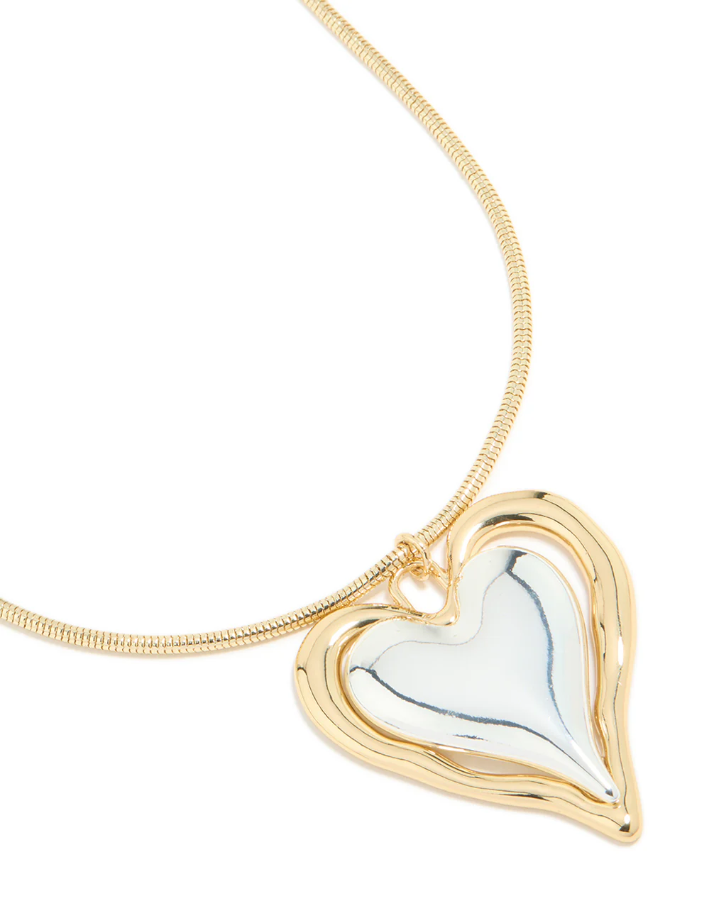 Mixed Metal Plated Large Molten Heart Pendant Necklace - Image 2