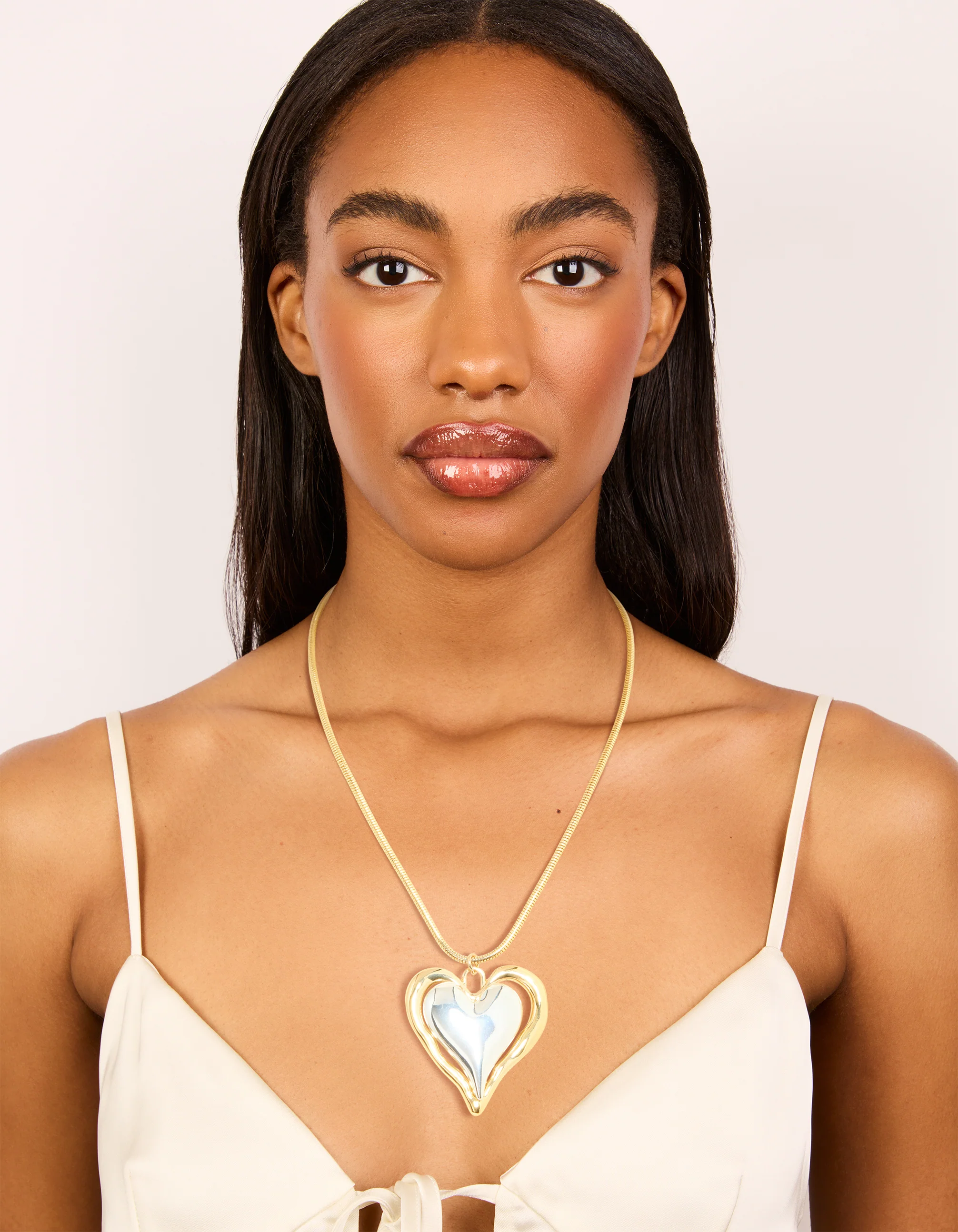 Mixed Metal Plated Large Molten Heart Pendant Necklace - Image 3