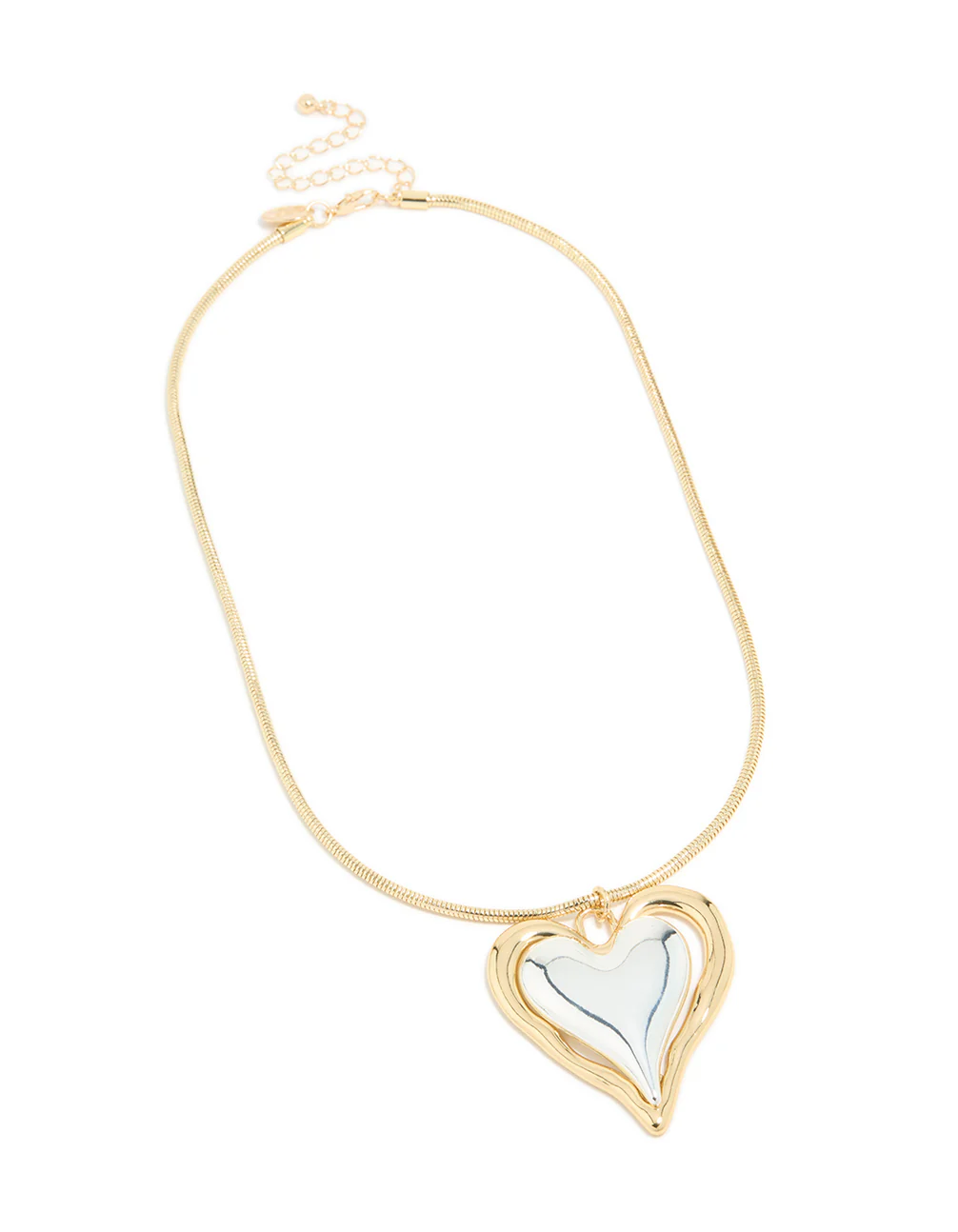 Mixed Metal Plated Large Molten Heart Pendant Necklace - Image 4