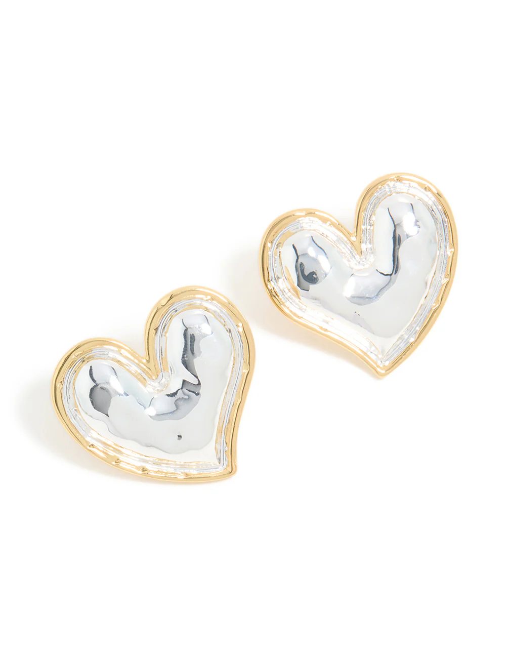 Mixed Metal Plated Large Molten Heart Stud Earrings - Image 2